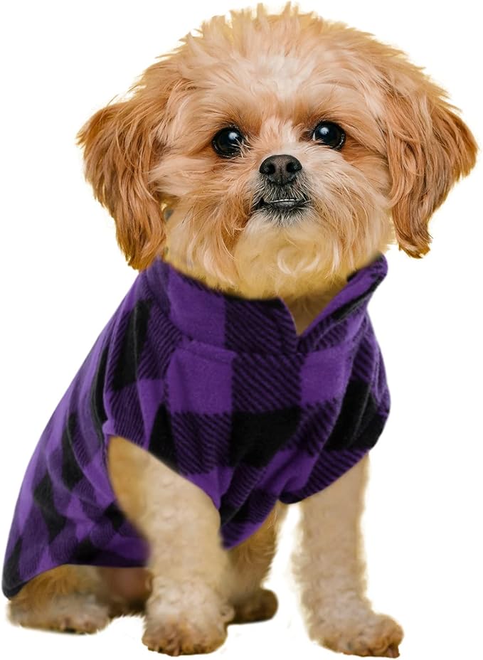 Kama Bridal Dog Spring Autumn Winter Coat Pullover Fleece Vest for Cats & Dogs - Thin Sweater, Purple & Black Plaid (Purple, S)