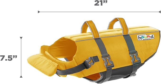 Outward Hound Granby Splash Dog Life Jacket, High-Buoyancy Dog Life Vest for Swimming, Boating, and Water Safety, XL, Yellow