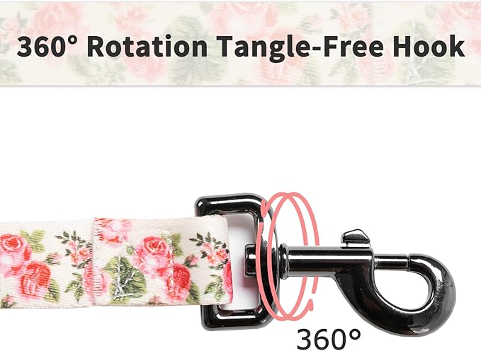 Ihoming Dog Collar and Leash Set for Daily Outdoor Walking Running Training, Pink Flowers Design for Large Boys Girls Dogs Cats Pets, L-Up to 80LBS