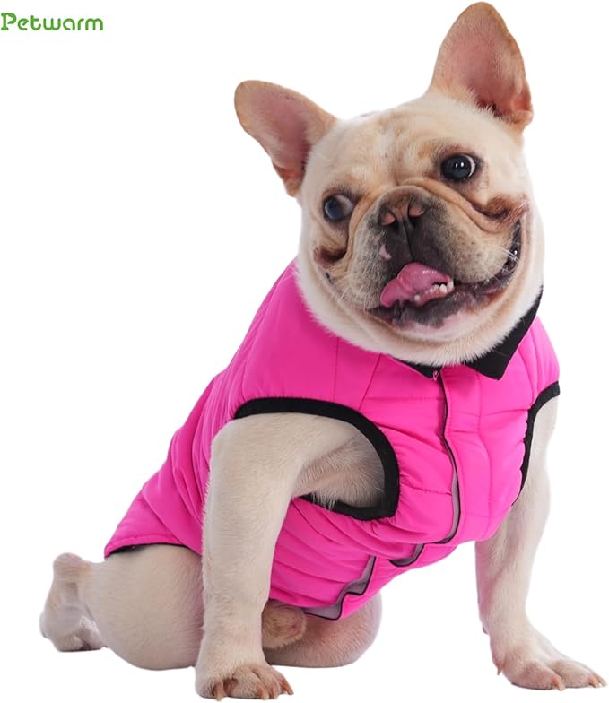 PetWarm Reversible Dog Winter Coat, Windproof Dog Puffer Vest, Soft Vest for Dogs with Hook-and-Loop Strap for Easy Dressing, Waterproof Coat for Dogs with Adjustable Fit, Pink, XS
