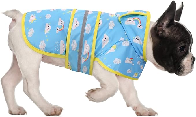 HDE Dog Raincoat Jacket Reflective Adjustable Hooded Pet Poncho Rain Coat with Leash Hole for Small to X-Large Dogs Cartoon Storm - M