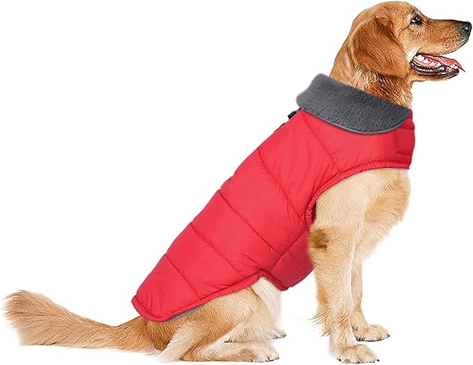 Dog Winter Coat, Waterproof Dog Jacket with Leash Hole, Reflective Adjustable Pet Snow Vest, Warm Fleece Sweater for Small Medium Large Dogs - Red, 2XL