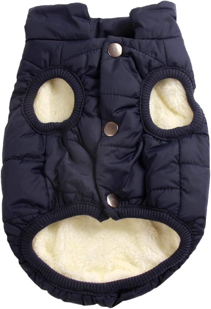 2 Layers Fleece Lined Warm Dog Jacket for Puppy Winter Cold Weather,Soft Windproof Small Dog Coat,Blue S