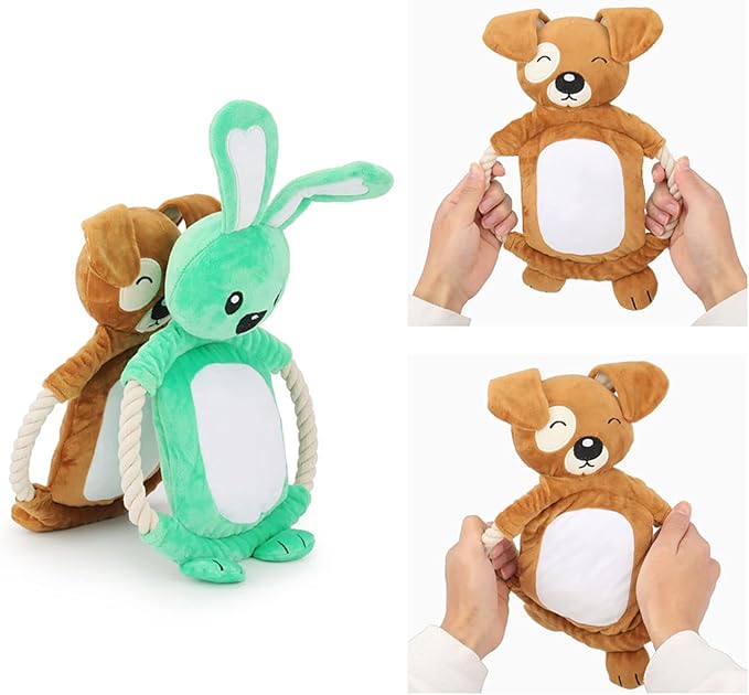 Squeaky Plush Dog Toy - Funny Stuffed Rabbit Chew Toy, Cute Pet Birthday Gift for Small, Medium and Large Dogs (Brown)