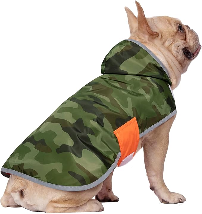 HDE Reversible Dog Raincoat Hooded Slicker Poncho Rain Coat Jacket for Small Medium Large Dogs Camo Orange - S