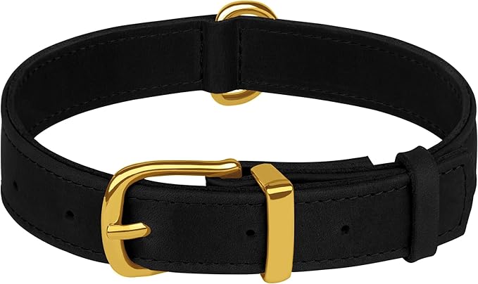 Leather Dog Collar - Heavy Duty Adjustable Soft Padded Pet Collars for Small Medium Large Dogs Breed - Black Green Brown Pink Red Blue (Black, S, 9"-12" Neck Fit)