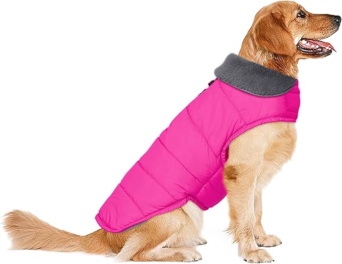 Dog Winter Coat, Waterproof Dog Jacket with Leash Hole, Reflective Adjustable Pet Snow Vest, Warm Fleece Sweater for Small Medium Large Dogs - Pink, L
