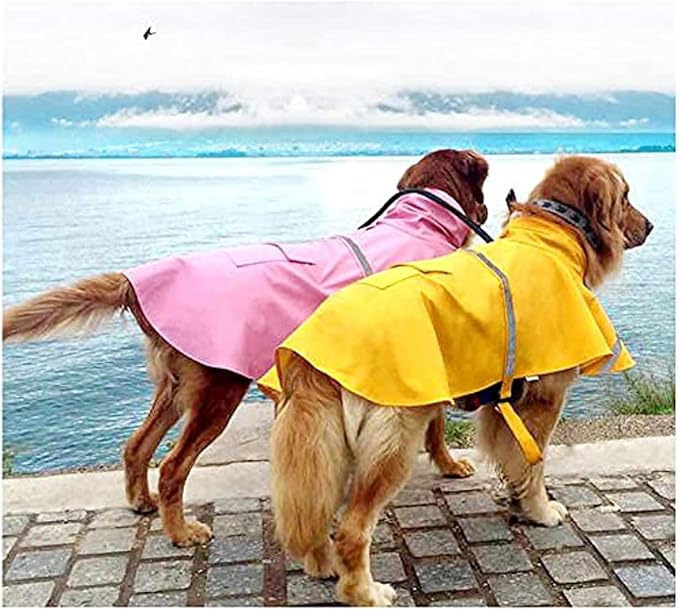 Mikayoo Large Dog Raincoat Adjustable Pet Waterproof Clothes Lightweight Rain Jacket Poncho Hoodies with Strip Reflective(Pink,XL)