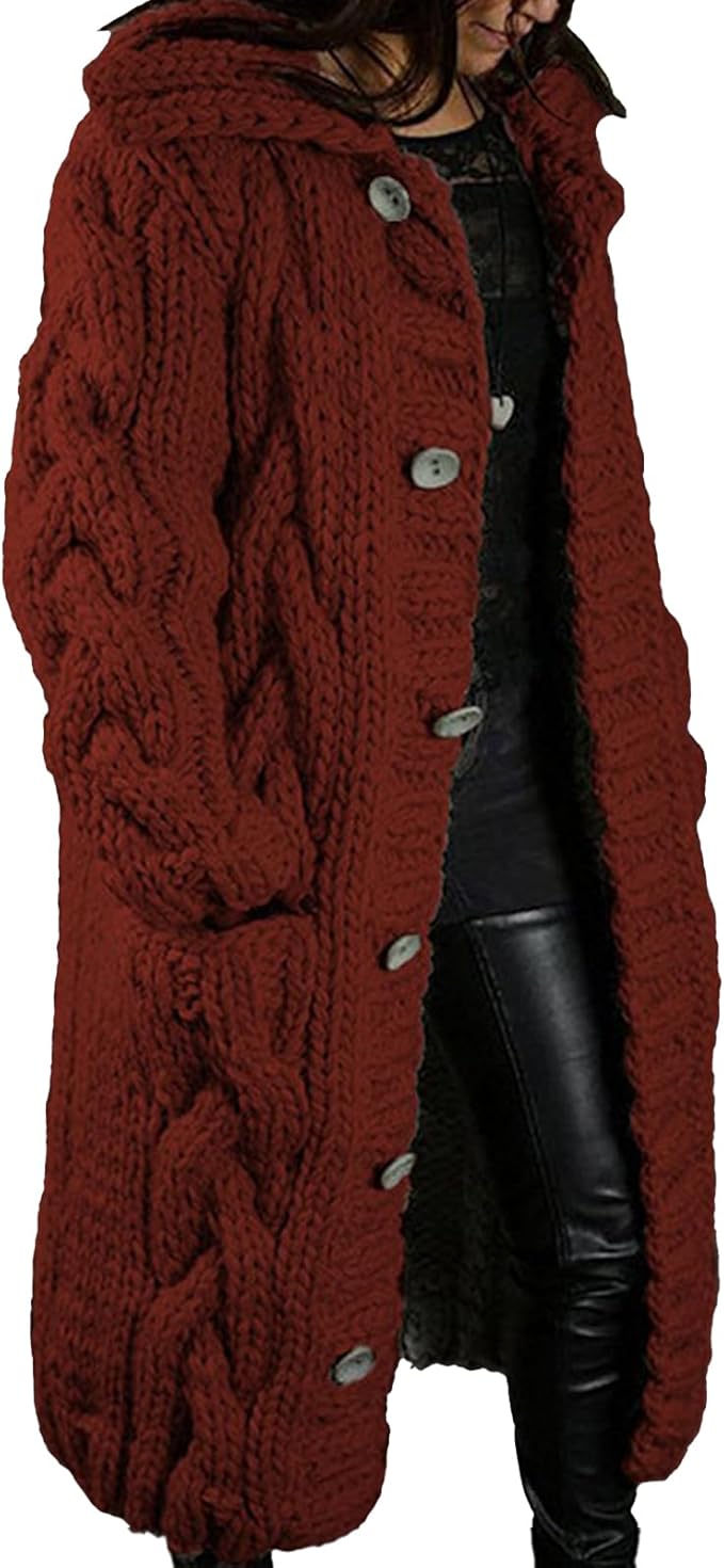 LOAIHA Women Chunky Cable Knit Long Sleeve Cardigan Fall Winter Trendy Oversized Button Down Sweaters Outerwear with Pocket