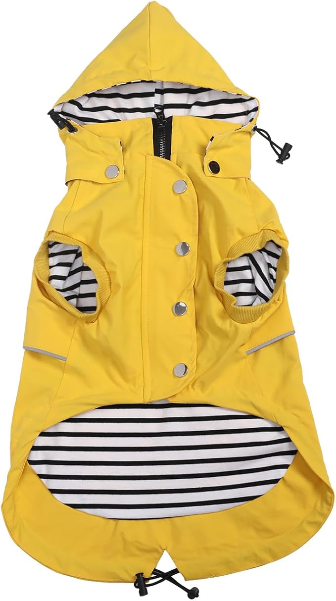Dog Raincoat Waterproof Raincoats Dog rain Jacket Buttons Zipper Hood Drawstring Suitable for Small Medium Yorkie Terrier Schnauzer Poodle Border Collie Labrador 8lbs to 80lbs Yellow XS