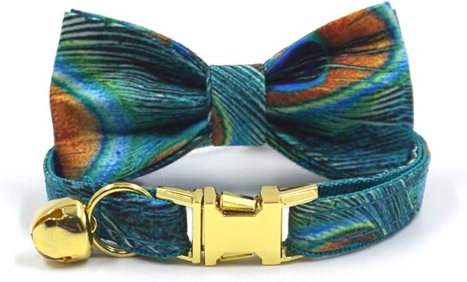 Personalized Cat Collar with Bells,Velvet Customized Small Cat Collar with Name Tag,Pet Collar with Name Phone Number Engraved ID Tags for Boy and Girl Kitten Cats (Peacock)