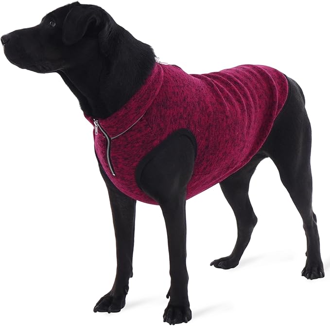 ROZKITCH XXXXL Dog Sweater, Turtleneck Jacket with Fleece Lining, Knit Pet Coat for Giant Dogs with Zipper Opening for Harness, Adjustable Neck Reflective Pet Jacket Rosered 4XL