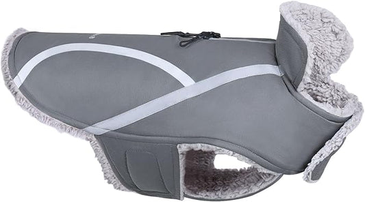 VIVAGLORY Frostfit Dog Coat, Dog Jacket for Winter & Cold Weather, Warm Fluffy Fleece Lined Water Resistant Reflective for Puppy, Coat with Velcro Fastening & Leash Hole, XXS, Grey