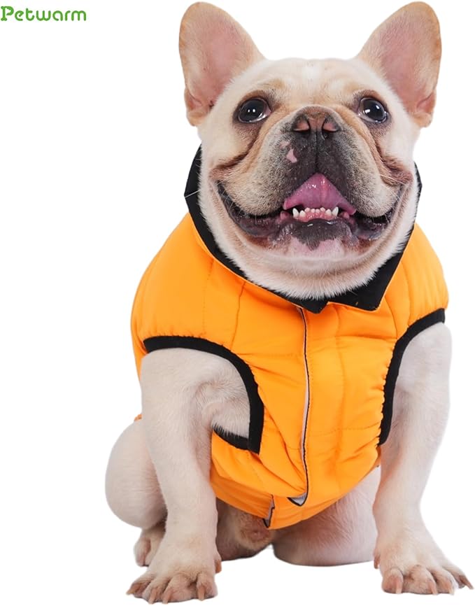 PetWarm Reversible Dog Cold Weather Coats, Waterproof Dog Puffer Vest, Vest for Dogs with Hook-and-Loop Strap, Windproof Outdoor Coat for Winter Walks and Snowy Days, Orange, XL