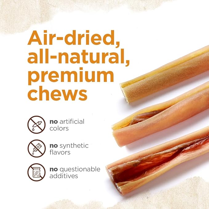 Natural Farm Bully Cheek Stick, 10-12 Inch (6-Pack)- Best Bully Stick Alternative, 100% Natural Beef Cheeks for Dogs- High Protein, Cleans Teeth Treats, Long Lasting Beef Chews for All Dog Sizes