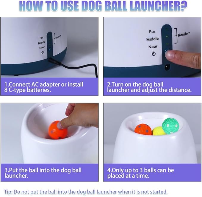 Automatic Ball Launcher for Dogs, Dog Fetch Ball Thrower Launcher, 4 Adjustable Distances, Interactive Pet Self Playing for Small Dogs and Puppies with 10 Balls (2 inches)