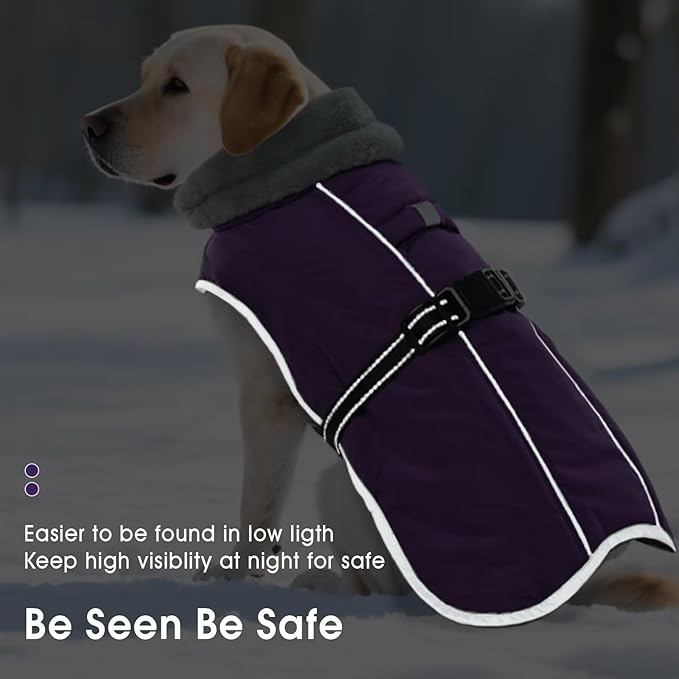 Dog Coat for Large Dogs,XL Dog Winter Jacket,Warm Turtleneck Dogs Coat with Reflective,Pet Vest Water-Resistant Doggy Snowsuit Snow Jacket,Winter Waterproof Windproof Pet Vest Coats,Purple,XL