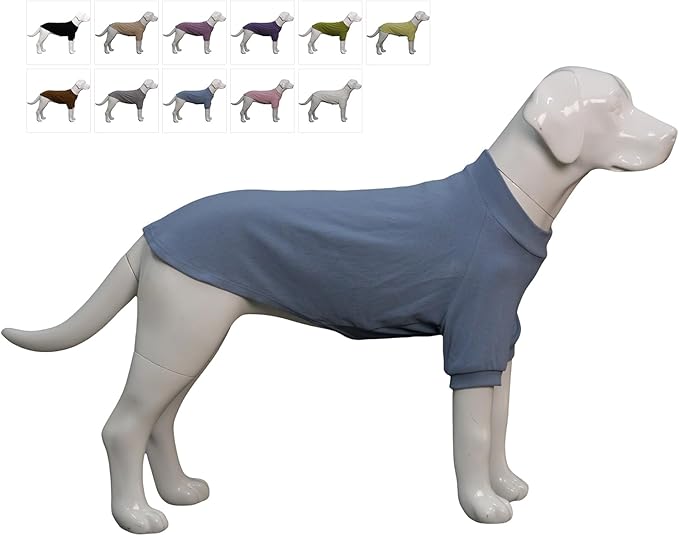 Lovelonglong Ribbed Dog T-Shirt Cotton Knitted Dog Sweaters for All Season Pet T-Shirts for Large Medium Small Dogs Grayish Blue S
