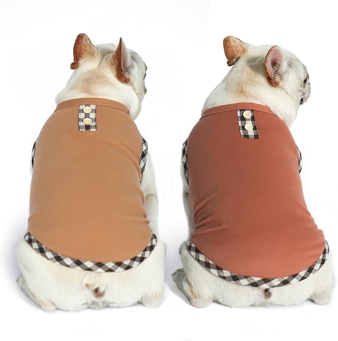KYEESE 2Pack Dog Shirt Sleeveless Dog Sweatshirt Soft Fleece Coats Stretchy Vest Pullover Clothes Lightweight Sweater for Small,Brown+Khaki,L