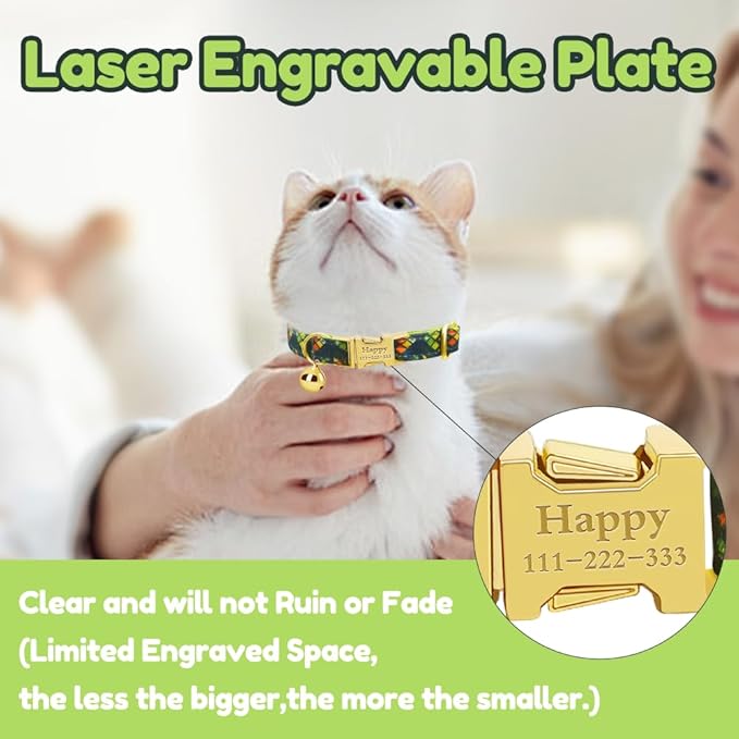 Personalized Cat Collar with Name Plate,Adjustable Tough Nylon Cat ID Collars with Bell,Customize Engraved Pet Name and Phone Number (Xmas Style)