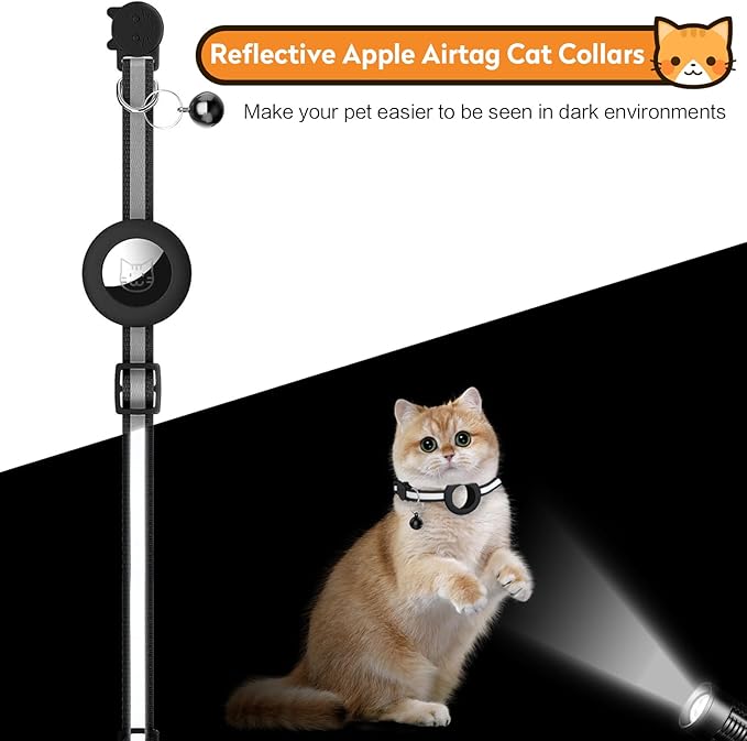 Airtag Cat Collar with Bell, Reflective Nylon Kitten Collar with Apple Air Tag Holder and Breakaway Safety Buckle for Puppy Girl Boy Cats, 3/8" in Width and Lightweight, Red