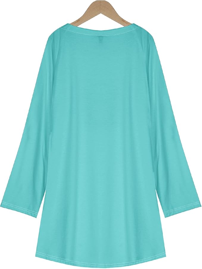 Womens Tunic Shirt Cute Cat Print Long Sleeve Round Neck Women T Shirts Cotton Casual Plus Size Vacation Tunics Tops