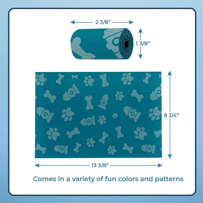 Best Pet Supplies Dog Poop Bags (240 Bags) for Waste Refuse Cleanup, Doggy Roll Replacements for Outdoor Puppy Walking and Travel, Leak Proof and Tear Resistant, Thick Plastic - Turquoise