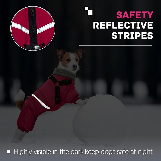 BRKURLEG Dog Winter Coat with Harness Built in, Winter Dog Jacket for Small and Medium Dogs, Small Dogs Snowsuit Reflective Windproof Cold Weather Coat, Puppy Warm Fleece Coats, Hot Pink, S
