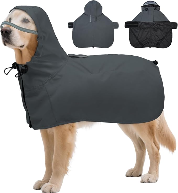 DENTRUN Dog Rain Poncho for Corgi, Schnauzer – Waterproof & Quick-Dry – Hooded Design with Leash Hole for Outdoor Adventures, Camping, City Strolls, L