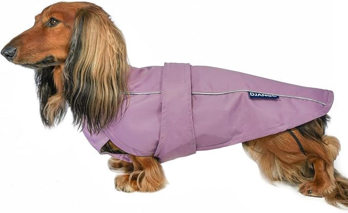 DJANGO Dog Jacket & Raincoat – Lightweight Water-Resistant Coat for Small, Medium, Long Dogs, Dachshunds – Reflective, Adjustable Fit, Harness-Compatible, Easy-Access Harness Hole - Lilac Purple Large