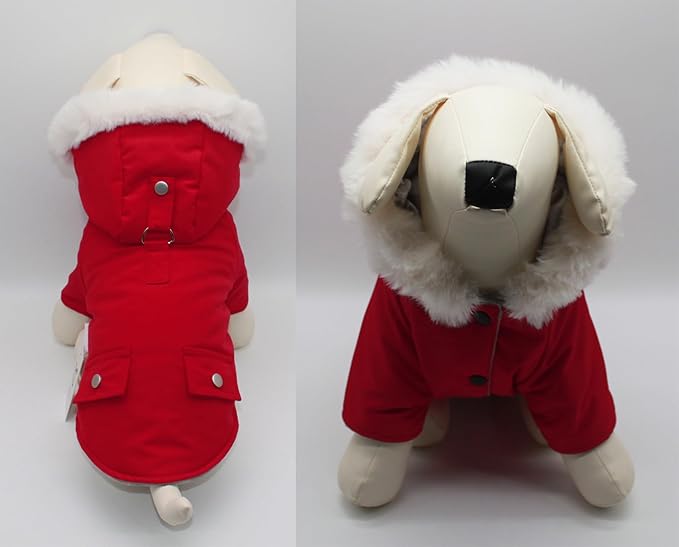 Pet Warm Dog Coat for Winter Cold Weather Clothes Hooded Dog Jacket Small Puppies Medium Large Dog Cat Clothes Insulated Padded Snow Parka (Red, Small)