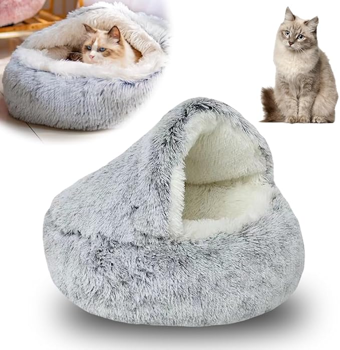 Lapcatz Nest Bed, 2026 Upgraded Cat Beds for Indoor Cats, Portable Fluffy Pet Bed, Durable Covered Cat Bed for Indoor Use, Soft Puppy Bed for Pet Owners (Grey, Small)