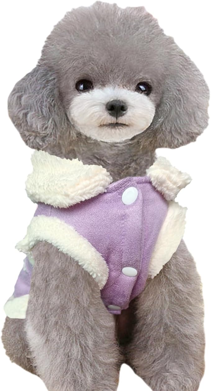 Jecikelon Bowtie Dog Cold Weather Coat Fleece Lining Warm Pet Puppy Turtleneck Dogs Winter Clothes for Small Dogs with D-Ring (Purple, X-Small)