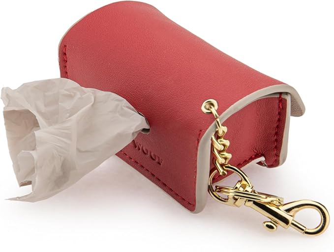 NINA WOOF Leather Poop Bag Holder- Versatile Vegan Leather Waste Bag Holder for Dog Poop, Accessories, & Leash, Reusable Pet Waste, Trash, Pet Diaper & Poop Bags Small Pouch Holder (Red)
