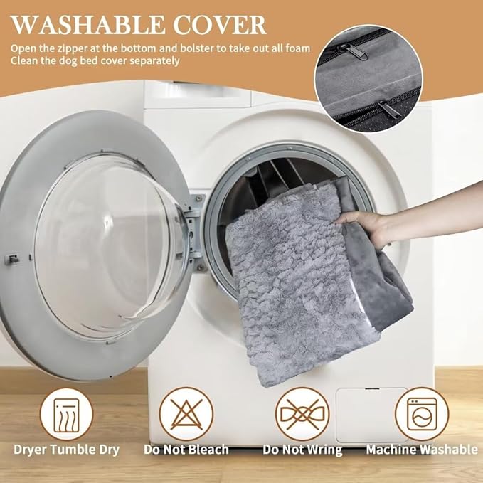Comfort Expression Orthopedic Dog Bed for Large Dogs 36x27 Inch, Waterproof Supportive Memory Foam Large Pet Bed with Removable Bolsters, Dog Couch with Washable Cover & Non-Slip Bottom, Silver Grey