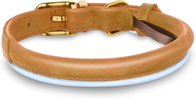 OOPSDOGGY Reflective Rolled Leather Dog Collar Adjustable Soft Padded Pet Collar for Small Medium Large Breed Dogs (Camel, XL, 17"-21")