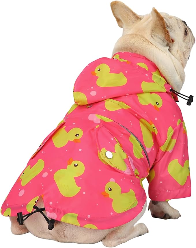 HDE Dog Raincoat Poncho Double Layer Zip Rain Jacket with Removable Hood, Leash Hole for Small to 3XL Dogs and Puppies Ducks Pink - S