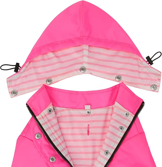 HDE Dog Raincoat Poncho Double Layer Zip Rain Jacket with Removable Hood, Leash Hole for Small to 3XL Dogs and Puppies Pink - L