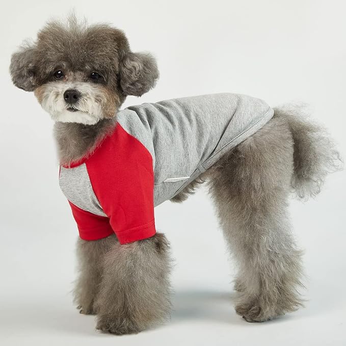 Dog Shirt for Small and Large Dogs Raglan Cotton T-Shirts Soft Breathable Dog Shirts pet Clothes Gray Series (Small, Gray/Red)