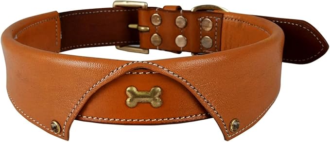 | Formal Tuxedo Shirt Collar Style Genuine Leather Collar for Dogs & Cats | Party Apparel | Comfortable, Strong, Cushion Napa Padding (M (Fit Neck Size 14.5"-18.5"), Shirt Collar - Tan)
