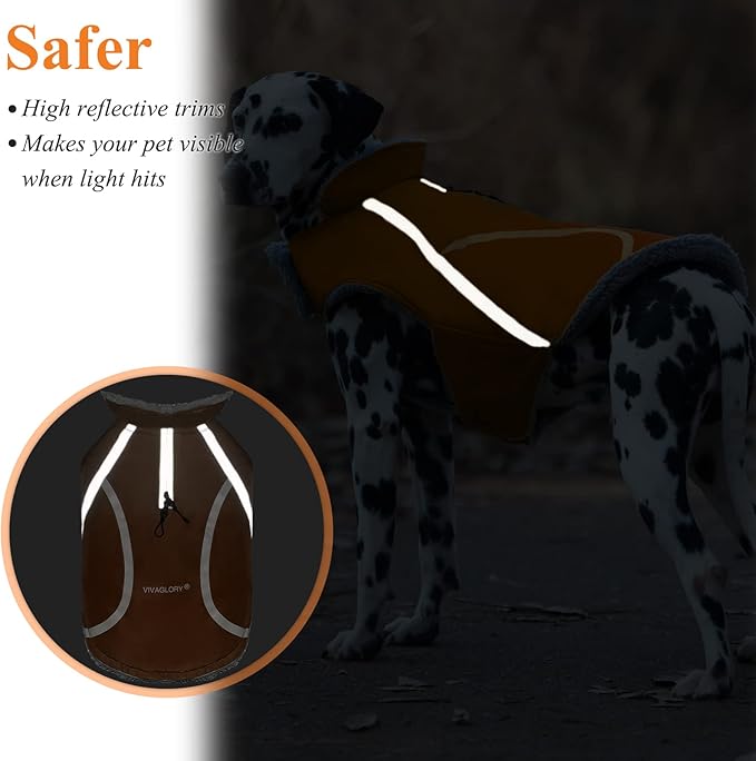 VIVAGLORY Frostfit Dog Coat, Dog Jacket for Winter & Cold Weather, Warm Fluffy Fleece Lined Water Resistant Reflective for Puppy, Coat with Velcro Fastening & Leash Hole, XL, Orange