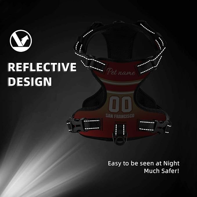 Custom San Francisco Dog Harness with Reflective Stripes Personalized Name and Number Dog Vest Harness with Pet Traction Rope for Small Medium Large Dog