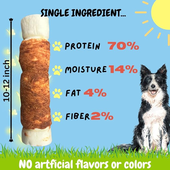 BULLYSTICKS & MORE 10-12" Beef Cheek Rolls for Dogs (Chicken Wrapped - 3 Count) - Beef Cheek Bones for Dogs - Dog Parents Choice - Premium No Hide Rolls