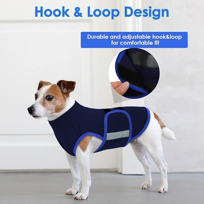 MIGOHI Dog Anxiety Relief Coat,Comfort Anxiety Vest for Dogs,Adjustable Anxiety Calming Wrap for Fireworks,Thunderstorms,Travel, Separation, Dog Anxiety Jacket for Small Dogs,L,NavyBlue