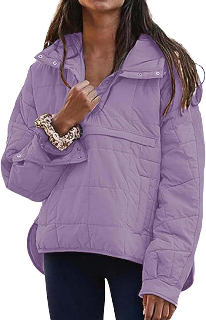 Womens Oversized Hooded Puffer Jacket Fall Winter Warm Quilted LightWeight Jacket Casual Fashion Solid Color Coat