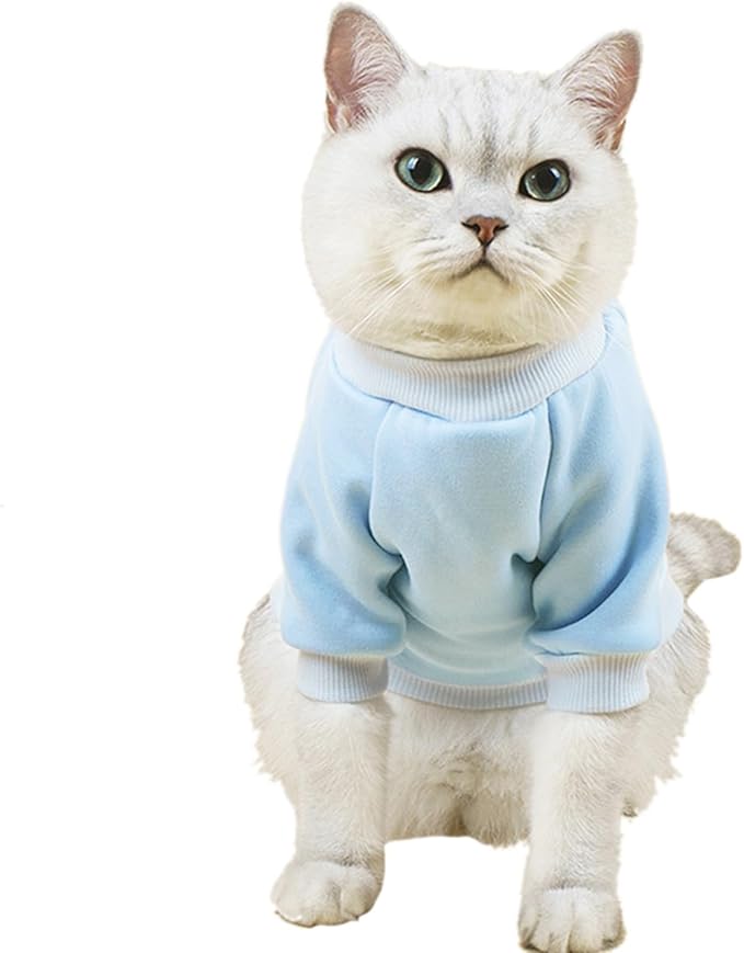Puppy Sweater for Small Dogs Clothes Warm Winter Cat Clothe Pet Sweatshirt Knitwear Doggie Kitten Clothing, Light Blue, Large