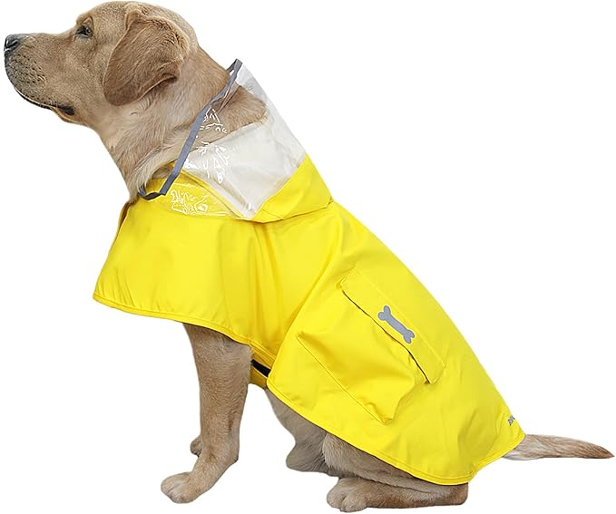 Dog Raincoat Waterproof, Adjustable Reflective Hooded Dog Rain Poncho with Leash Hole for Small Medium Large Dogs (Yellow, Small)