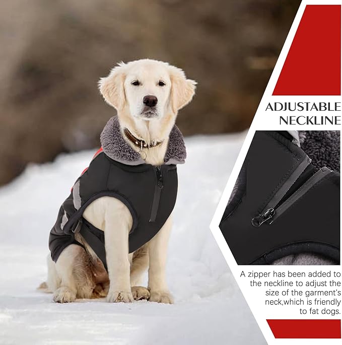 QBLEEV Warm Dog Coat Reflective Dog Winter Jacket, Waterproof Windproof Dog Turtleneck Clothes for Cold Weather Thicken Fleece Pet Dog Snowsuit Christmas Dog Vest Apparel for Small Medium Large Dogs M