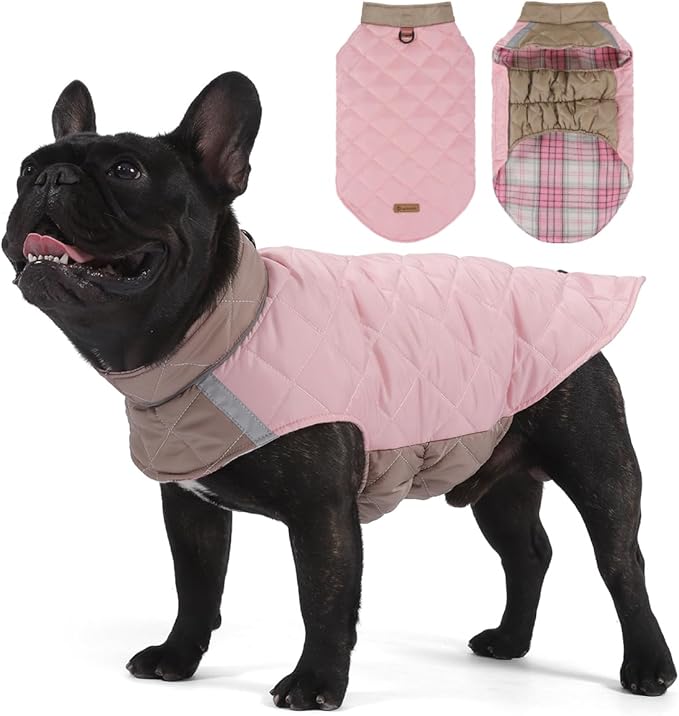 Reversible Waterproof Dog Coat - Adjustable Winter Jacket for Small to Large Breeds, Warm Cold Weather Apparel for Medium Dogs (Pink & Khaki, 2X-Large (Pack of 1))