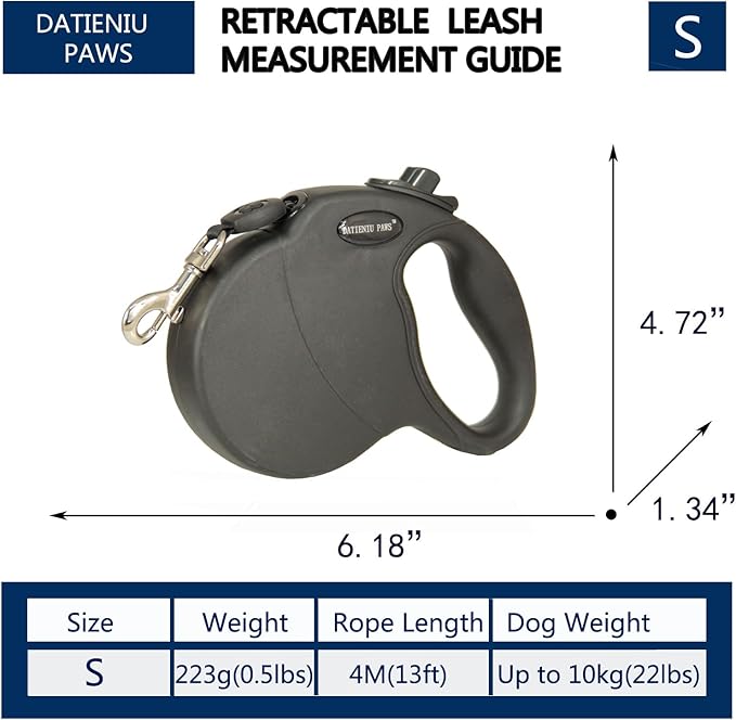 Retractable Dog Leash Hands-Free Adjustable Length 13ft with Safety Lock Durable Nylon Belt for Small Medium Large Dogs Easy Walk Training Portable Dog Leash Black S